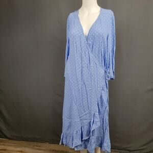 By Malene Birger Wrap Dress S Polka Dot Ruffle Hem Crinkled Garden Party